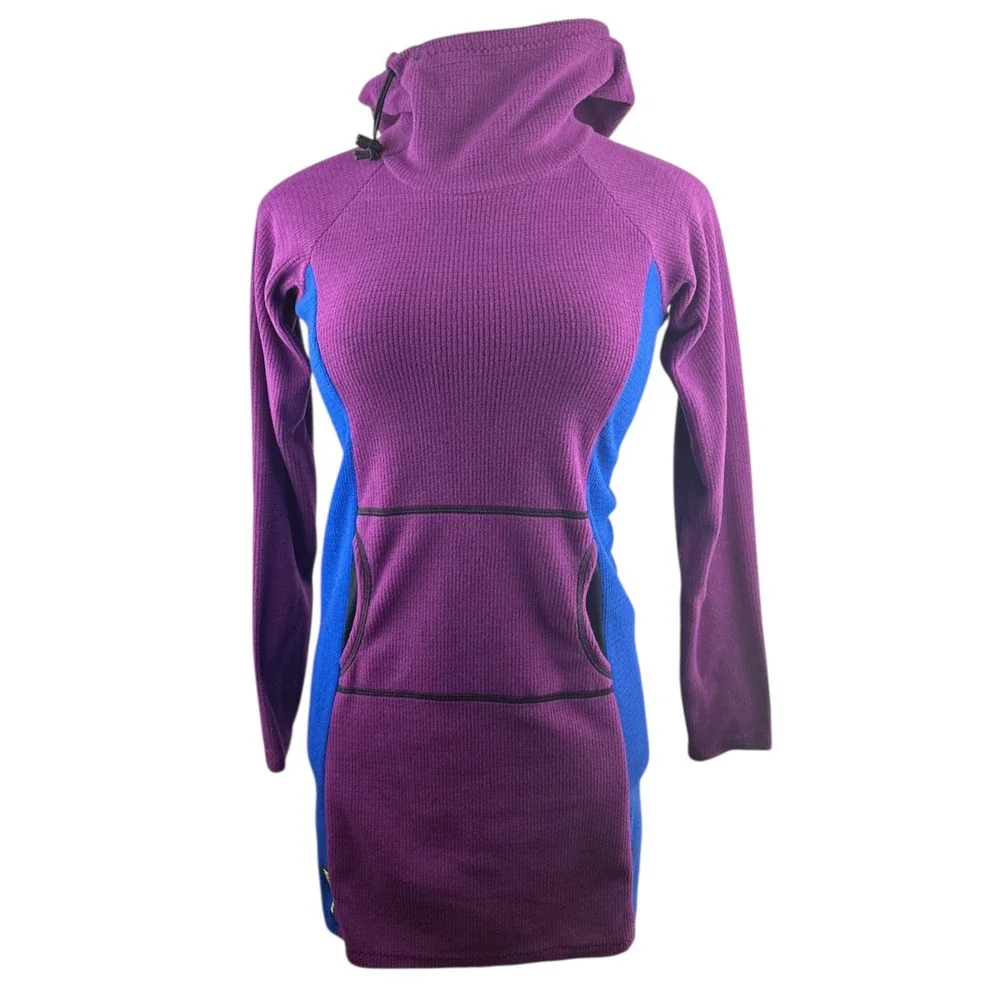 Melanzana Hooded Micro Grid Fleece Dress Hoody Purple & Blue Women’s Size Small - Picture 7 of 16